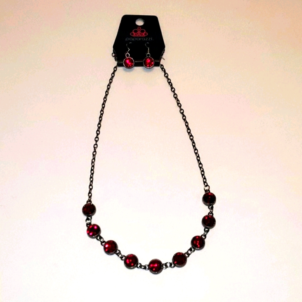 Paparazzi Red Necklace and Earrings Set New